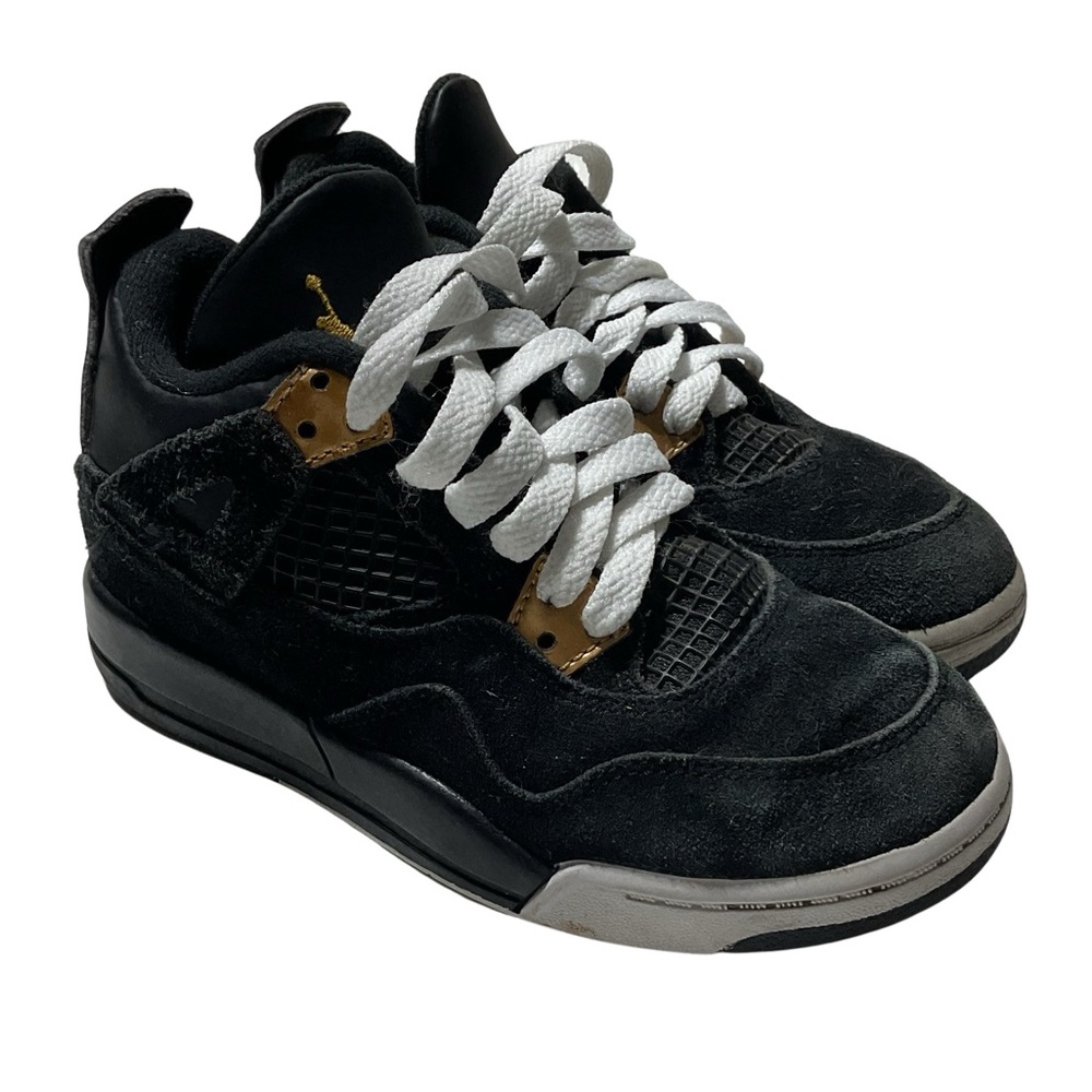 Nike Air Jordan 4 Retro Iv 4 Royalty Black Gold Youth Shoes 12c